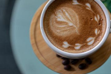 Backgrounds of Latte coffee, Coffee cup latte art in shop.