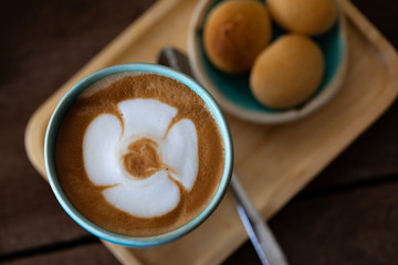 Backgrounds of Latte coffee, Coffee cup latte art in shop.