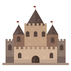 Medieval vintage castle with fortified wall and towers icon. Flat illustration of Medieval castle vector icon for web isolated on white background