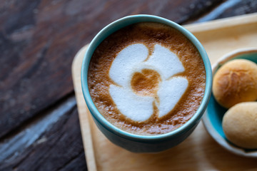Backgrounds of Latte coffee, Coffee cup latte art in shop.