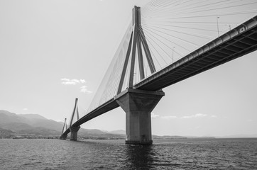 The Rio Antirrio Bridge or Charilaos Trikoupis Bridge, photo taken from the boat during summer holidays 2018.