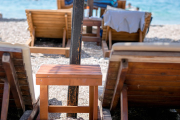 Fototapeta na wymiar Table and chairs on the beach