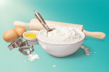 Ingredients for dough isolated on white