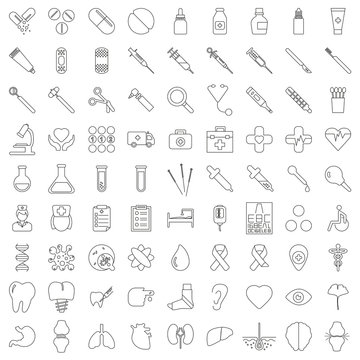 81 Flatline-Icons: Gesundheit und Medizin, Linien editierbar