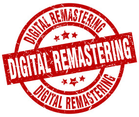 digital remastering round red grunge stamp