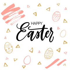 Easter banner design with brush painted pattern, eggs,  and modern calligraphy.