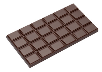 dark organic natural chocolate bar close-up top view with clipping path
