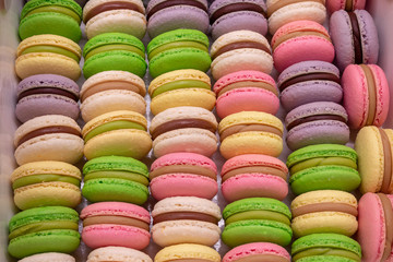 colorful macaroons on white background