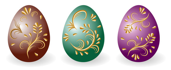 Set of decorative Easter eggs ornate with golden vintage pattern