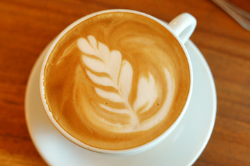 hot latte coffee in cafe