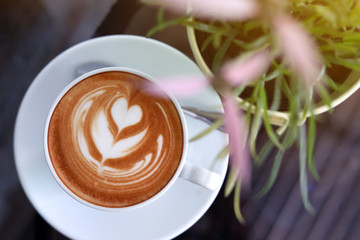 hot latte coffee in cafe restaurant