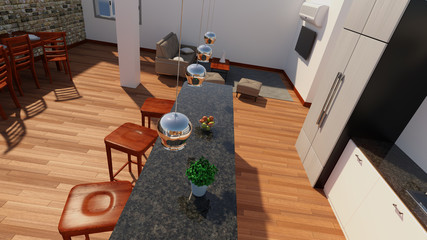 3D Rendering Contemporary Kitchen Interior
