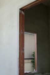 wooden door frame in construction house industry