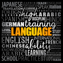 Obraz premium Language word cloud collage, education business concept