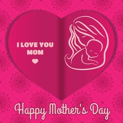 Mother's day greeting card with symbol of mom and baby. Vector illustration.