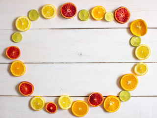 Citrus fruit on a white background. View from the top.