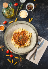 Fusilli pasta Bolognese