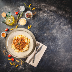 Fusilli pasta Bolognese