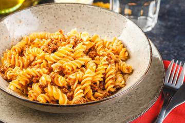 Fusilli pasta Bolognese