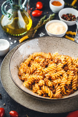 Fusilli pasta Bolognese