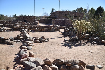 Globe, Arizona. U.S.A. January 30, 2018.  Besh Ba Gowah Archaeological Park and Museum is operated by the City of Globe, AZ.  Reconstruction of original Indian 200-room pueblo. - obrazy, fototapety, plakaty