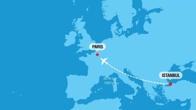 Istanbul to Paris  Flight Travel Route