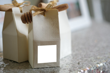 Honey in packets with wooden stick