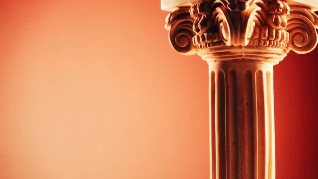 Single ancient corinthian column rotating slowly on color background