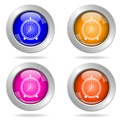 Set of round color icons. Alarm clock icon.