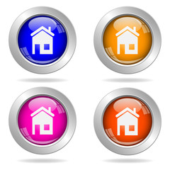 Set of round color icons. Home icon.