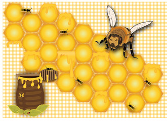 tło plaster miodu, pszczoła, miód, honey background, honeycomb,bee - obrazy, fototapety, plakaty
