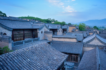 Overlooking Chinese ancient buildings, tile roof of houses