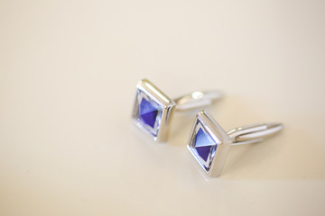 Silver earrings with blue crystal