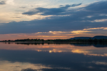 Sunset on a lake in Hohenrode in Germany
