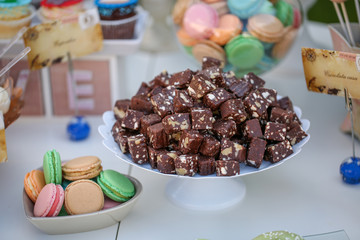 Home made chocolate cake with biscuits and nuts
