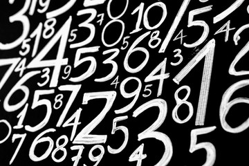 Background of numbers. from zero to nine. Mathematical equations and formulas .1, 2, 3, 4, 5, 6, 7,...