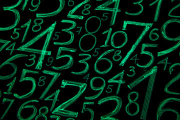 Background of numbers. from zero to nine. Mathematical equations and formulas .1, 2, 3, 4, 5, 6, 7, 8, 9, 10, logo design 