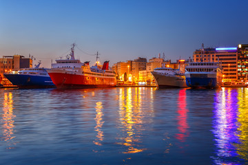 Port Piraeus, Greece at night