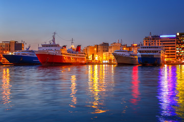 Fototapeta premium Port Piraeus, Greece at night