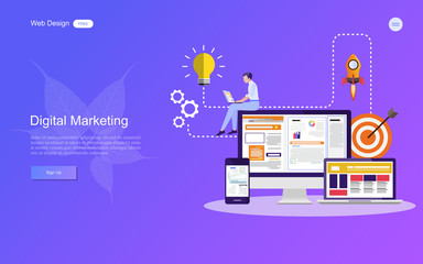 Modern flat design concept of marketing for banner and website templates Inbound marketing, customer attraction, , analysis including marketing promotion, vector illustration.