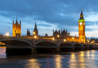 Fototapeta na wymiar Big Ben tower and Houses of Parliament at sunset, London, UK