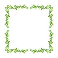 Watercolor square frame from green leaves on white background