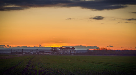 Abandoned building at sunrise