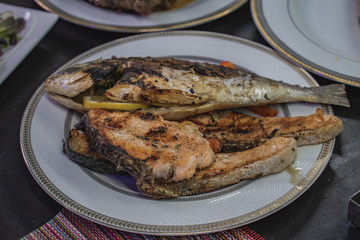 grilled salmon steak with vegetables