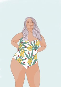 Illustration of overweight woman in swimsuit