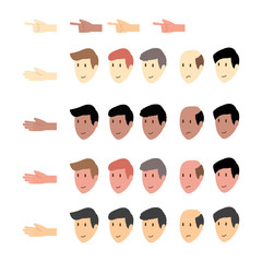 Large isometric Set of gestures of the hands and heads of a men, to create a 3D business man character. Create your isometric person for vector illustrations.
