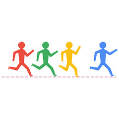 Running to the goal, marathon, defeating your rivals, running people of different colors, vector illustration in flat style