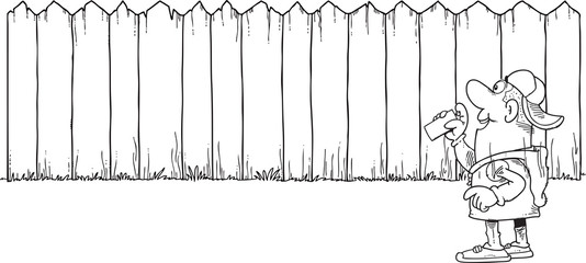 The Child Writes Graphite On The Fence