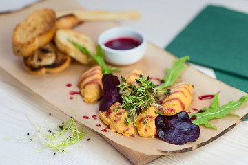 chicken pate with greens and berry jam