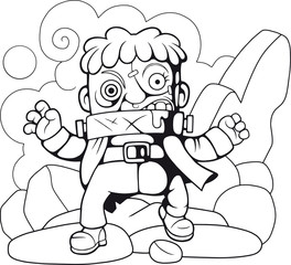 cute cartoon monster, coloring book, funny illustration